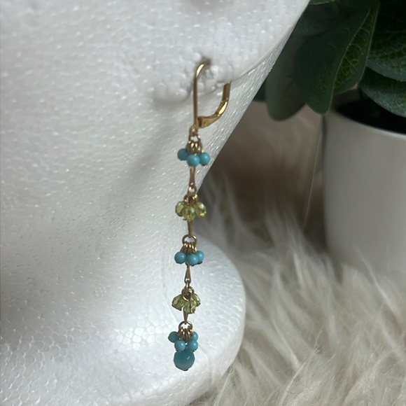 14k Gold filled Turquoise & Citron beaded dangle earrings - Picture 2 of 9